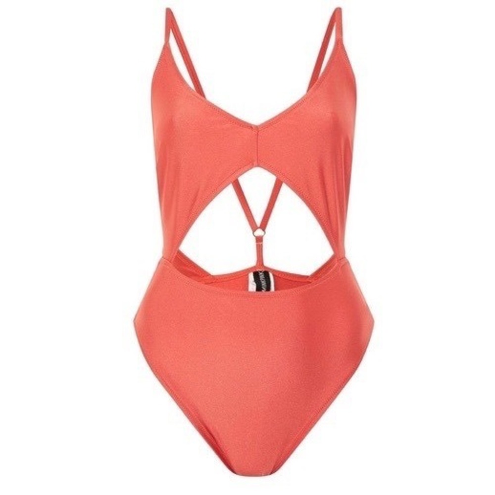 MinkPink Cutout One Piece Swimsuit Coral Red Strappy Back Size XS